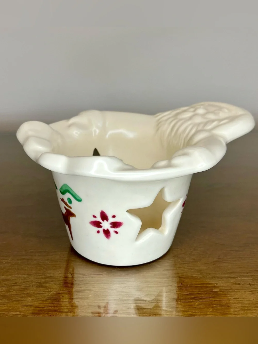 Vintage Pfaltzgraff Nordic Christmas Santa & Reindeer, Votive Candle Holder, 90s